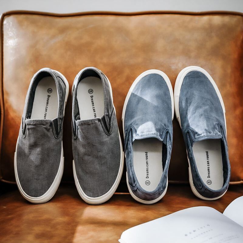 Korean Style Men's Shoes, Men's Washed Canvas Shoes, Slip-On Men's Shoes, Deck Shoes, Vintage, Simple, Elegant, Youthful, Fashionable Korean Style Men's Shoes, Men's Washed Canvas Shoes, Slip-On Men's Shoes, Deck Shoes, Vintage, Simple, Elegant, Youthful, Fashionable