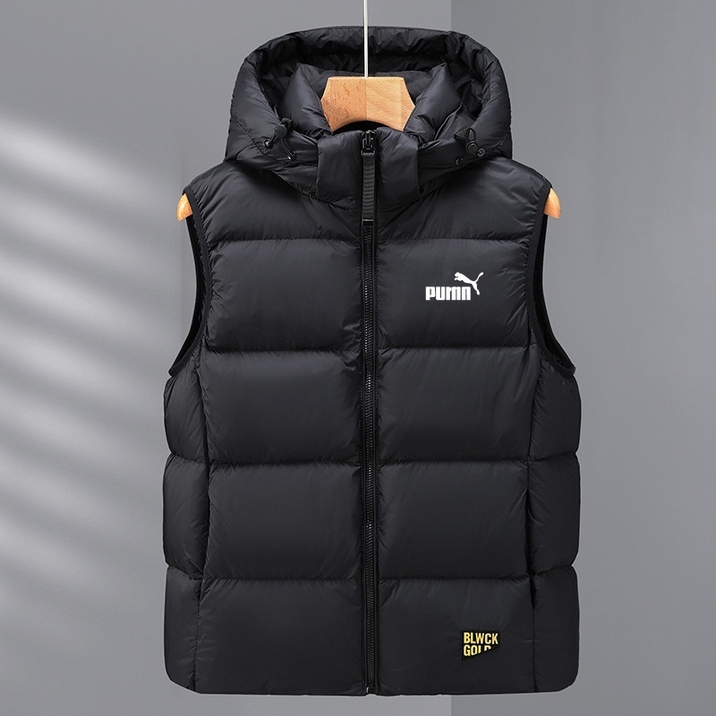 Outlet Store Men's down Vest Winter Thickened Warm Sleeveless Jacket with Detachable Hood White Duck down Vest