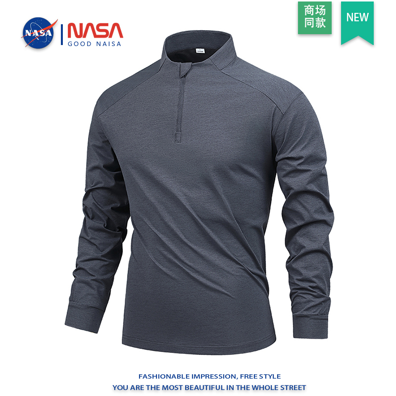 Nasa Lightweight Sports Long-Sleeve T-Shirt for Men, Autumn and Winter Running, Fitness, Quick-Drying, Playing Sports, Casual Polo Shirt, Thin