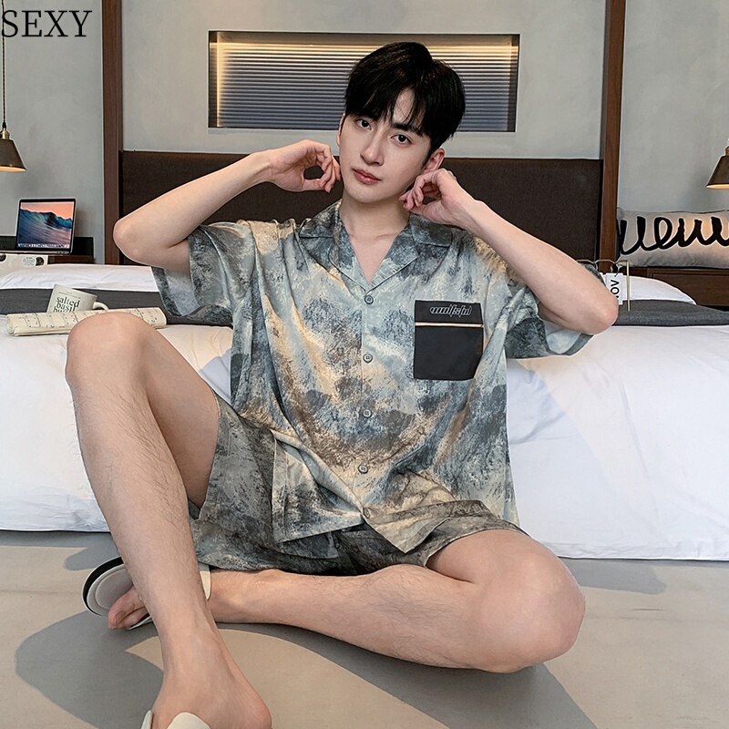 Victoria Men's Pajamas Summer Silk Short-Sleeved Shorts Mulberry Silk High-End Men's Large Size Home Wear Set Victoria Men's Pajamas Summer Silk Short-Sleeved Shorts Mulberry Silk High-End Men's Large Size Home Wear Set