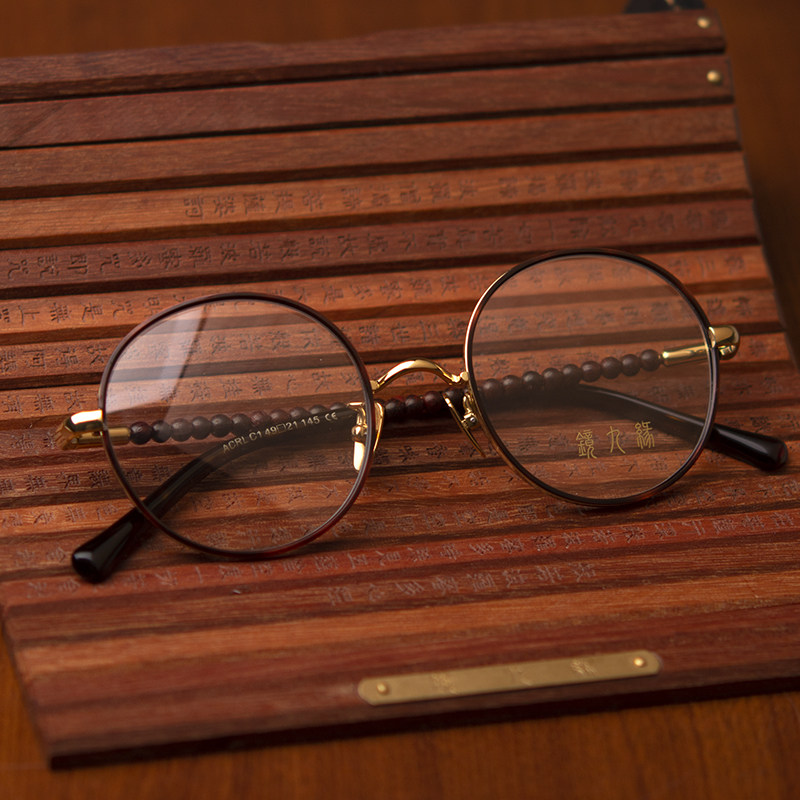 Handmade Buddhist culture glasses frame myopia men and women round pure titanium ultra-light sandalwood work guard Li Lianjie same style