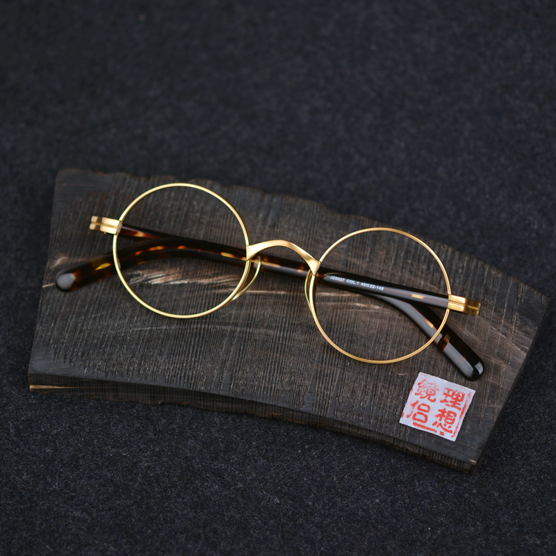 Japanese hand glasses height myopia thick side retro - titanium small round frame glasses frame KMN 101