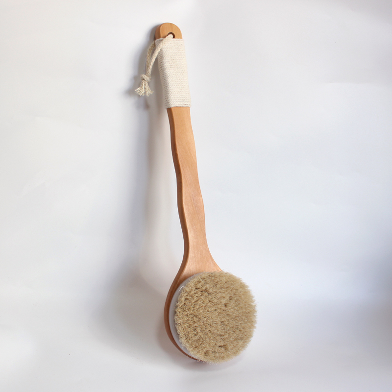 Yijianjia's New Long-Handled Solid Wood Horsehair Round-Head Bath Brush, Soft Bristle Body Brush, Dry Brush, Pig Bristle Brush