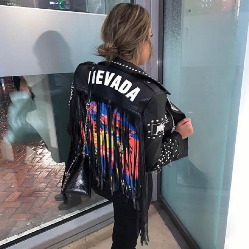 Новейшая весна и осень Plusal Spokes, печатная locomotive Paste Punk Ms. Short Coat