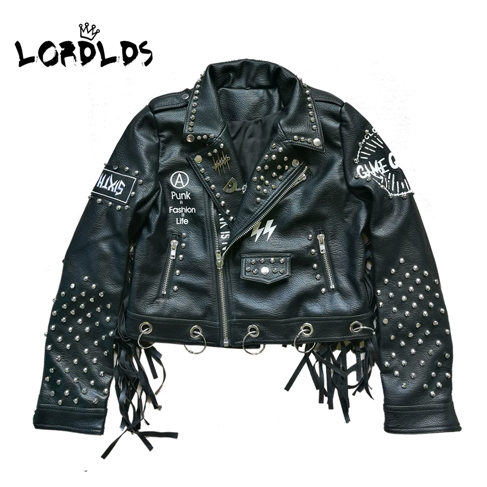Новейшая весна и осень Plusal Spokes, печатная locomotive Paste Punk Ms. Short Coat
