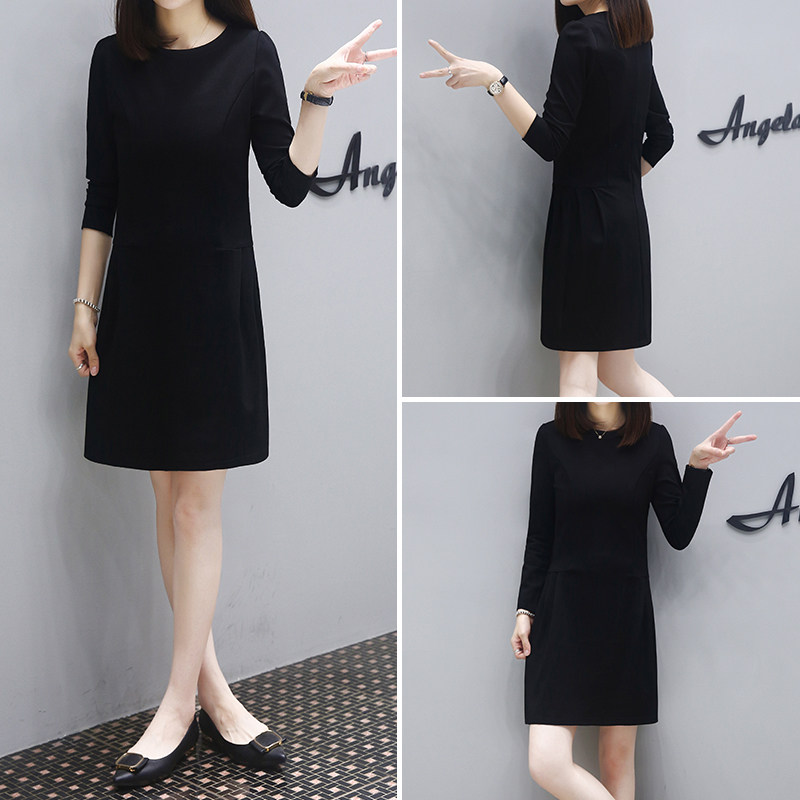 Faahiono long-sleeved dress women's 2022 early spring new style with waist and thin temperament with black bottoming skirt