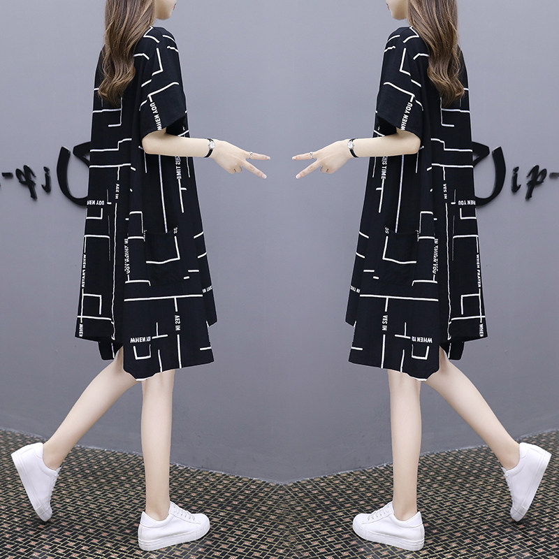 Faahiono summer dress 2021 new a-line doll skirt women's round neck loose large size mid-length dress women