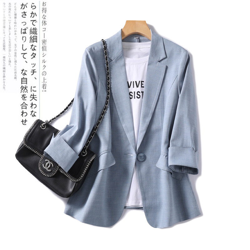 Japanese high-end suit jacket women's 2022 new loose and thin Tencel linen three-quarter-sleeve top suit