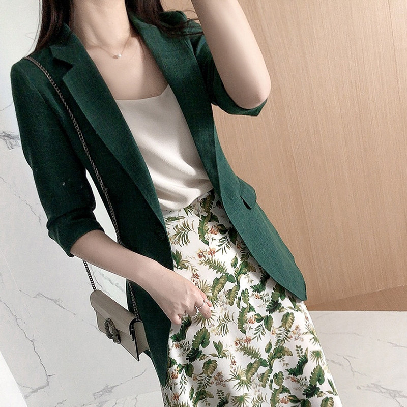 Tailored fine suit female-lining temperament grandmother green coat high-end day clothing with white small suit coat