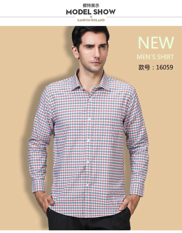 Áo sơ mi kẻ sọc trung thu cotton nam dài tay cotton rộng giản dị áo sơ mi sọc trung niên