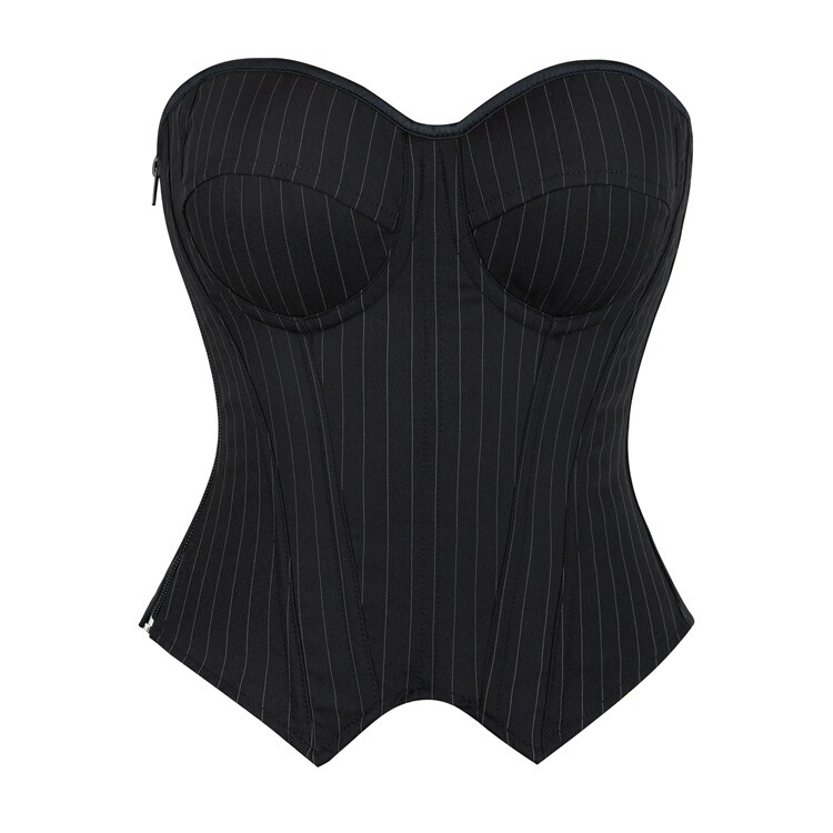 New Black Zipper Striped Underwire Cup Women's Body Shaping Corset Top, Temu Supply