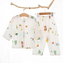 Baby cotton gauze cardigan long sleeve pajama suit for children spring and summer air conditioning anti-mosquito clothing Home clothes for men and women children