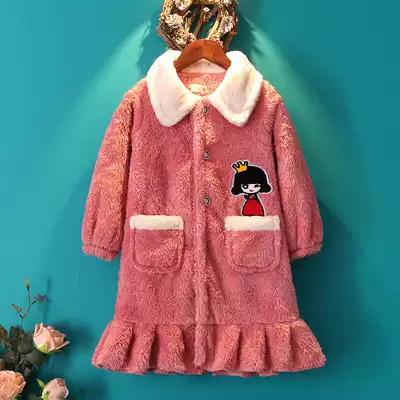 Autumn and winter girls Princess wind coral velvet thickened robe flannel cardigan home clothing long hair female baby