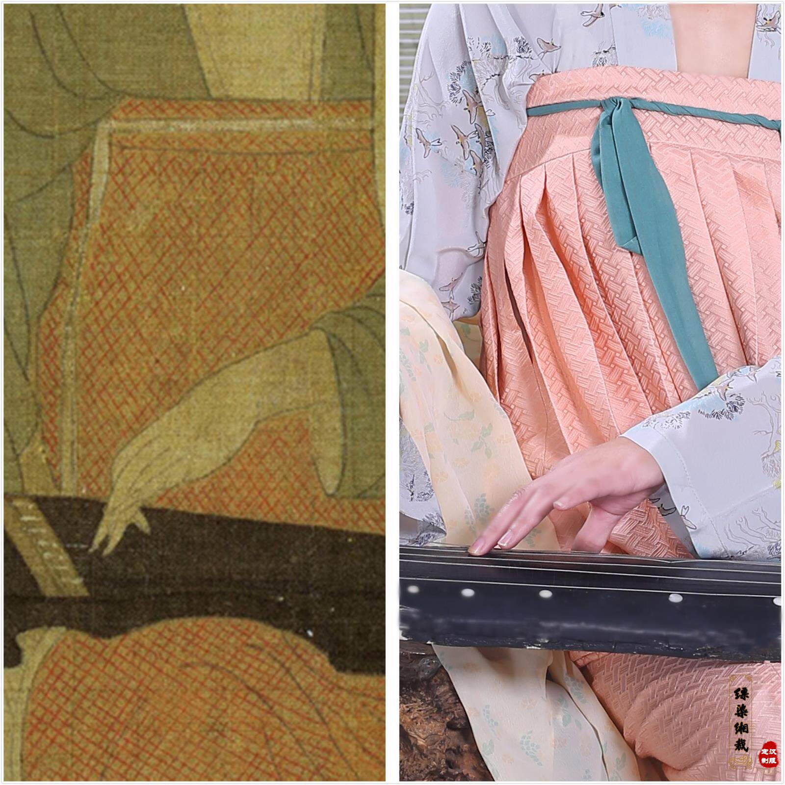 (Jedi) People in the middle of the painting The tune of the violin: Harmonica Grey Powder Genuine Silk Chest and Skirt Han Fu