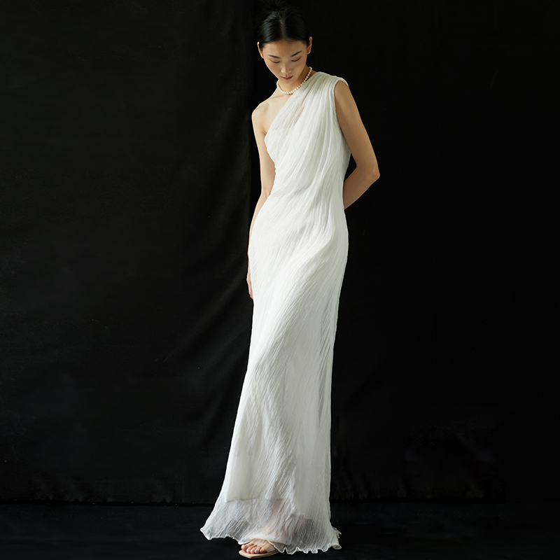 Cicidream Summer New Product Classical Mythology Greek Style Hand-Sewn Mulberry Silk Pure White Long Dress