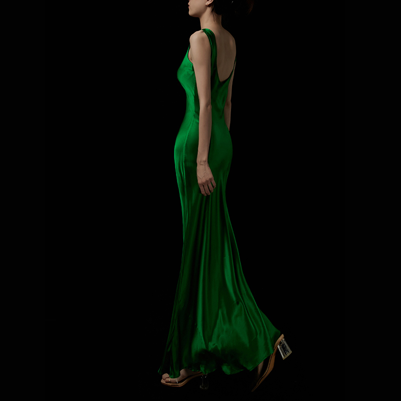 Cicidream Spring New Arrival Flowing Line-Like Elegant Backless 100% Silk Dress Long Skirt