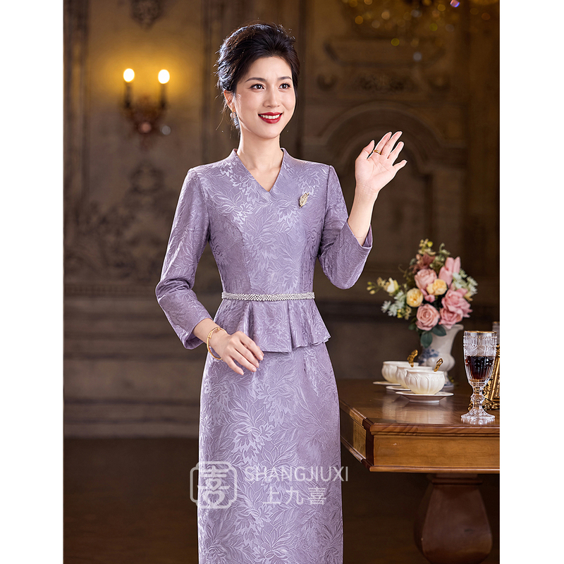 Elegant Purple Cheongsam for Mother-In-Law's Wedding Banquet, Suitable for Everyday Wear, Modified 2026 New Style for Petite Women