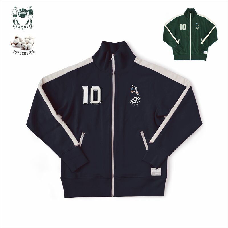 Ten Two Code Leredita Maradona Hand of God Pure Cotton Retro Sports Stand Collar Zipper Cardigan