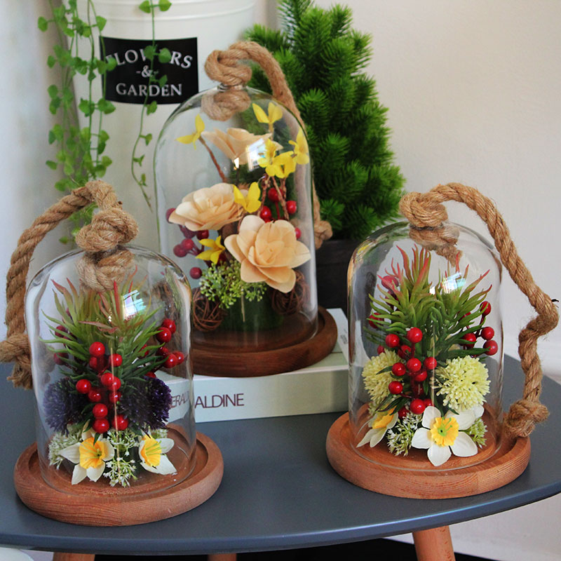 Glass cover Yongsheng Flowers Art Pendulum Pieces Emulation Flower Potted Clothing Shop Window Decoration Props Creative Display
