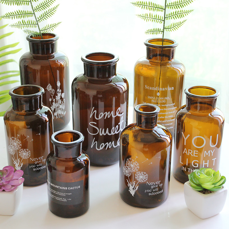 ins small vase dark brown coffee color retro art dry flower creative hydroponic gold ge glass flower small fresh