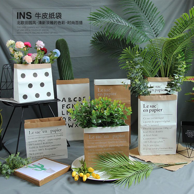 ins Nordic Kraft paper bag flower pot dry flower home storage bag bedroom room window decoration shooting props