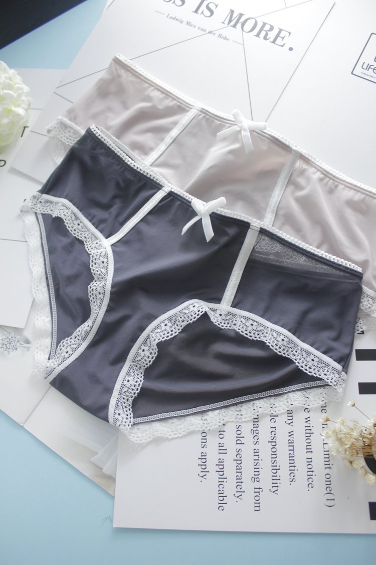 Thanh lịch trong sự đơn giản, lụa băng mỏng, ren mềm mại và gợi cảm, thoải mái, thoáng khí, đồ lót nữ bằng vải bông quần chip đôi