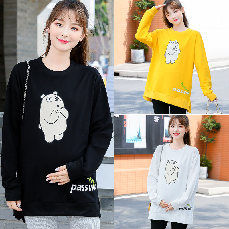 Spring Autumn Season Casual Outdoor Pregnancy Women's Clothing Loose Cartoon Long Sleeve Foreign Dress Mid-up Enlarged Code Sweatshirt Undershirt