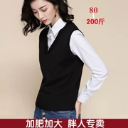 Xuân-hạ thu đông mới vest vest nữ cổ chữ V không tay áo len chất béo mm áo trùm đầu 200 kg cộng với béo phiên bản Hàn Quốc