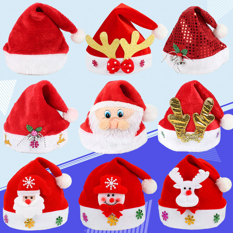 Christmas decoration supplies Christmas hat big red non-woven Santa Claus hat adult children's headdress glow cap