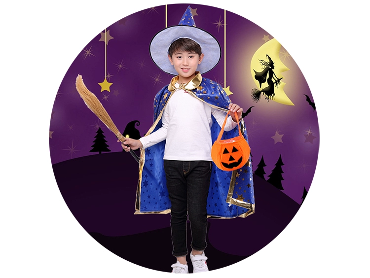 Halloween Áo Choàng Trẻ Em Mũi Bé Gái Trang Phục Hóa Trang Phù Thủy Nhà Ảo Thuật Bé Trai Trình Diễn Trang Phục