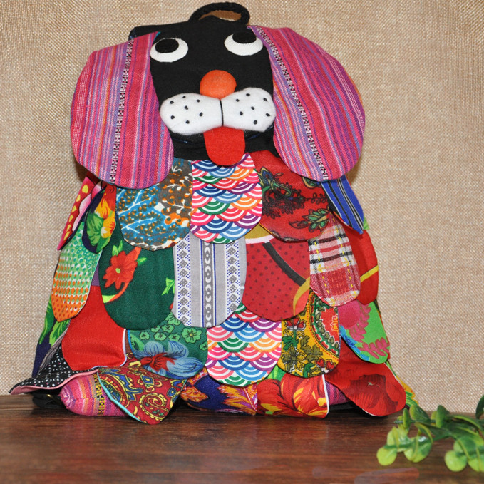 Yunnan ethnic style characteristic medium handmade fabric Lijiang cute animal puppy backpack children's bag backpack