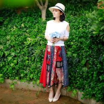 New Joker broken color female ethnic cotton linen long skirt slim skirt high waist size A- line dress big swing skirt