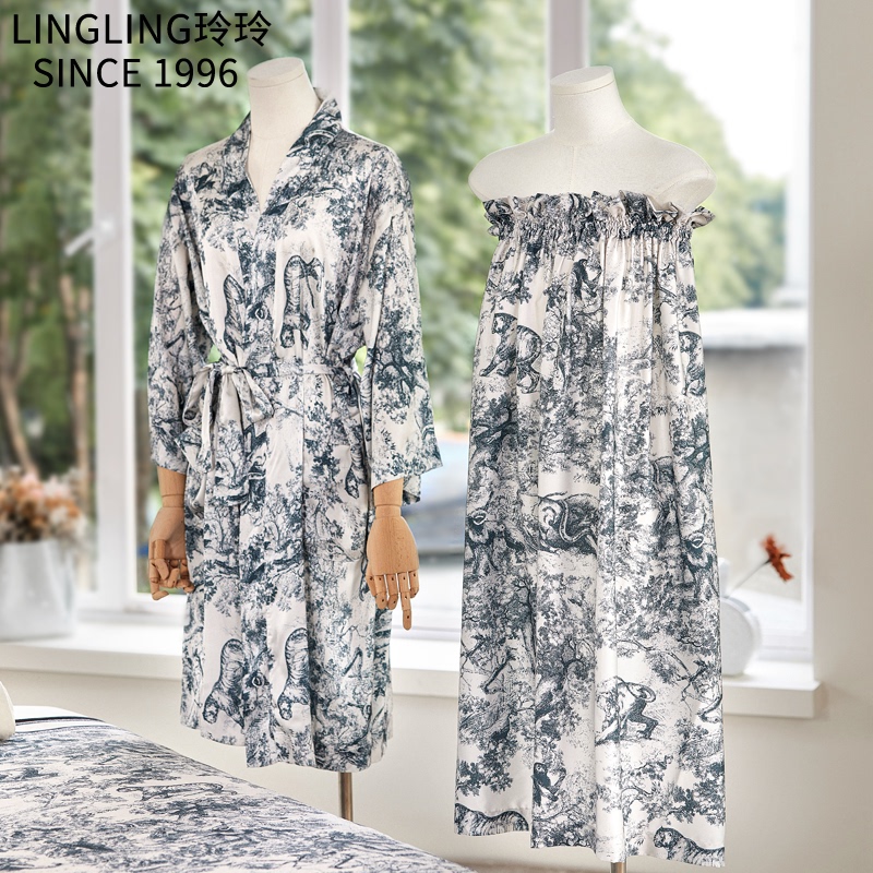 Lingling's Home Wear, Beauty Salon Guest Wear, Nightgown, Silk Satin Bathrobe, Bath Skirt, Skin Management Pajamas, Nightdress