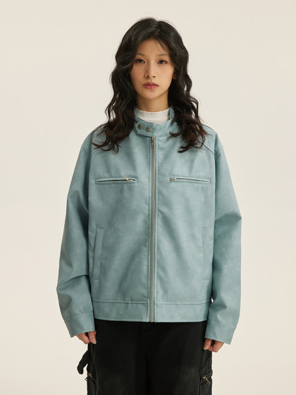 男道美式街头机车皮衣夹克男24秋季新款痞帅宽松休闲翻领外套上衣