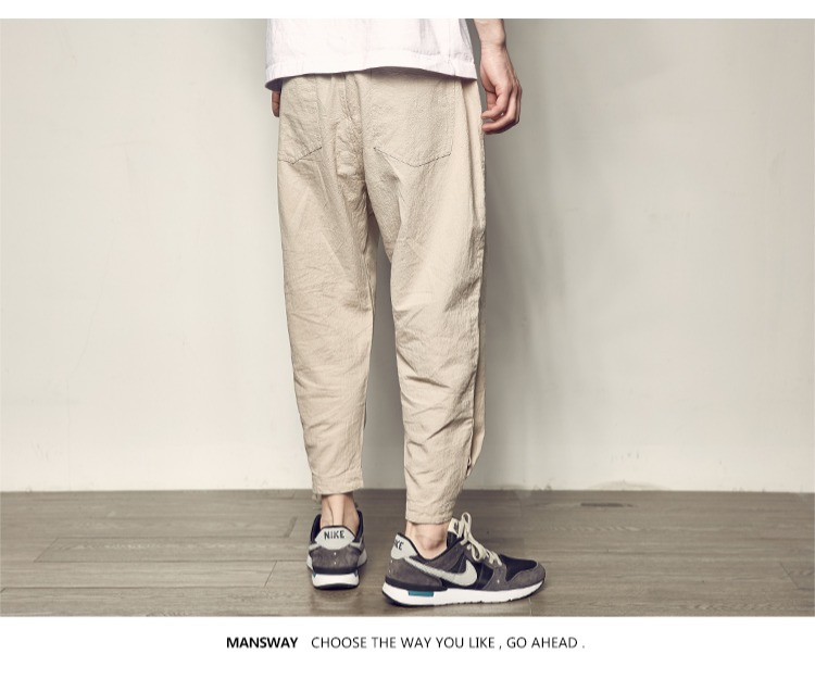 Đường dành cho nam mùa hè Mới Nhật Bản Retro Beams Cotton Hemp Nine Quần Đàn ông Loose Quần thường xuyên shop quần áo nam