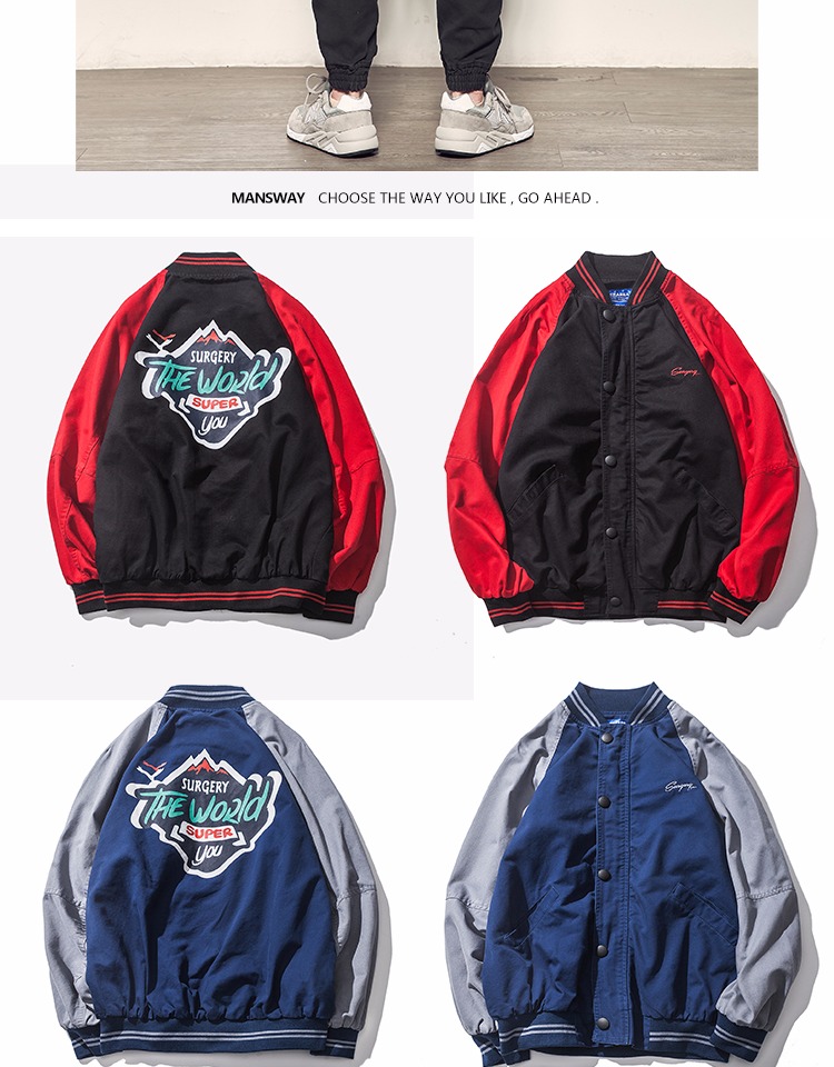 Đường dành cho nam mùa thu New American Letter In Jacket Áo khoác nam giới Nhật Bản Áo khoác bóng chày tương phản retro áo phao bomber nam