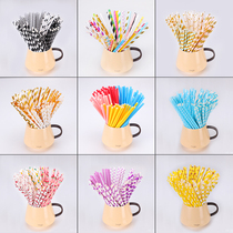 Disposable paper straws environmentally friendly paper childrens handmade decorative paper sticks paper tube party desserts 100 mixed color packs