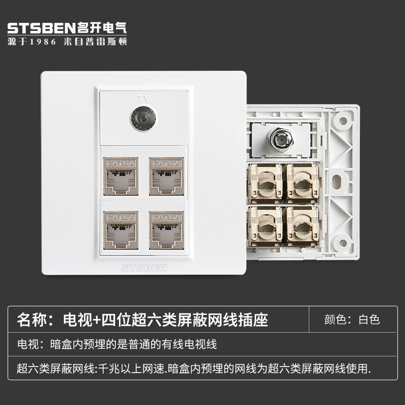 Type 86 Concealed broadband information Internet panel Cable TV Four supersix shielded network routes Computer sockets