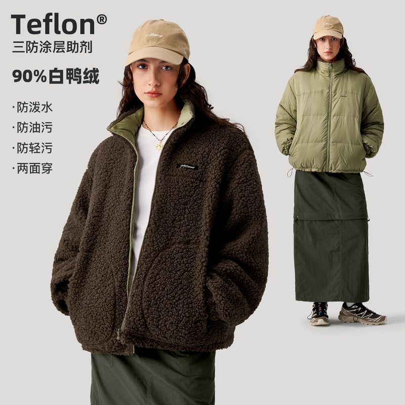 [Reversible] 714Street Mountain-Style Outdoor Windproof down Jacket for Men, New Winter Lamb Wool down Jacket