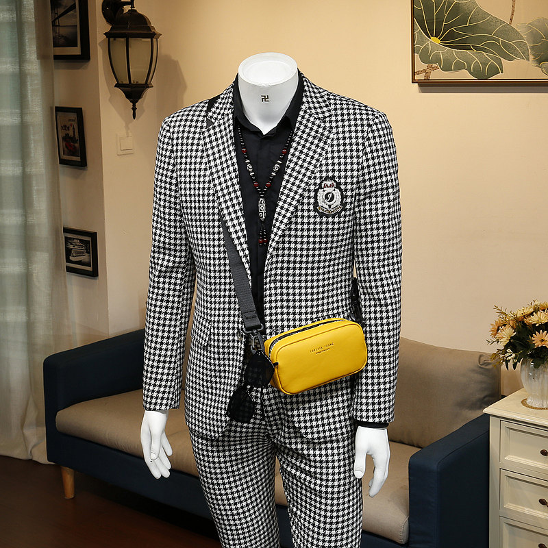 136524 Winter new Korean version of the body Business Fashion Trends Handsome chicks Thousand Birds G Casual West Suit Men's Coats