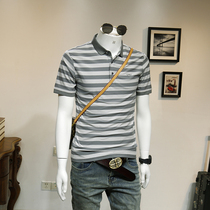 136524 Korean version Body Wave Youth Print T-Shirt Business Casual Compassionate Stripe Turtlenecks Short Sleeve Polo Jersey Man