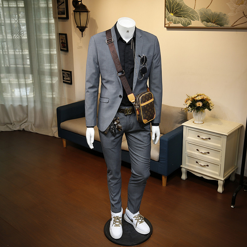 136524 Spring new business is being loaded with Korean version of the European and American New Lang Men's casual suit wedding two-piece style suit