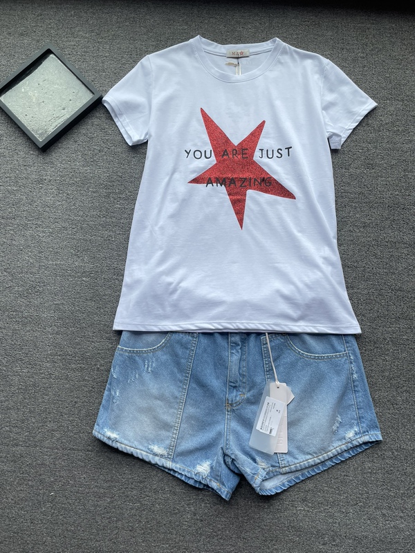 Now Available in Italy, Genuine Mag Red Star Letter Versatile Short-Sleeved T-Shirt, New Spring and Summer Style