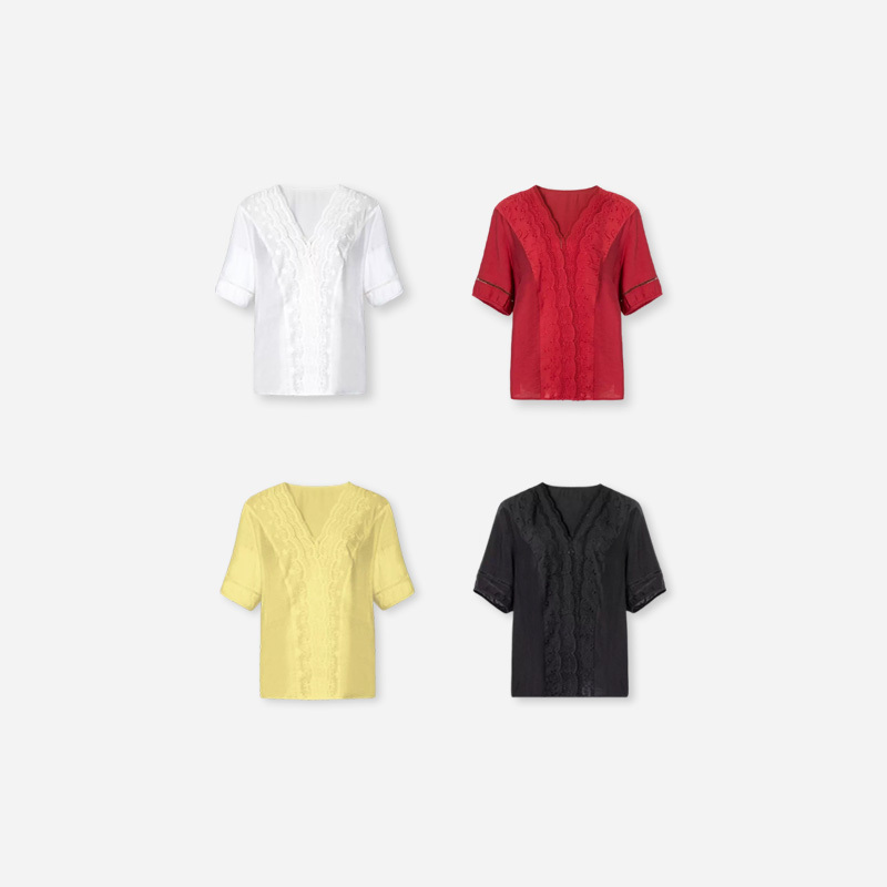 Plus Size Women's Clothing for April 9Th, Fat mm 2026 Summer, Fresh Lace Trim, Slimming and Elegant Shirt, Available in Multiple Colors