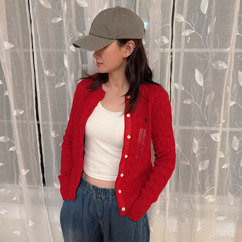 Polo Ralph Lauren Women's Pure Cotton Embroidered Logo Cable Knit Cardigan Round Neck Casual Sweater Direct Shipping 1 Polo Ralph Lauren Women's Pure Cotton Embroidered Logo Cable Knit Cardigan Round Neck Casual Sweater Direct Shipping 1