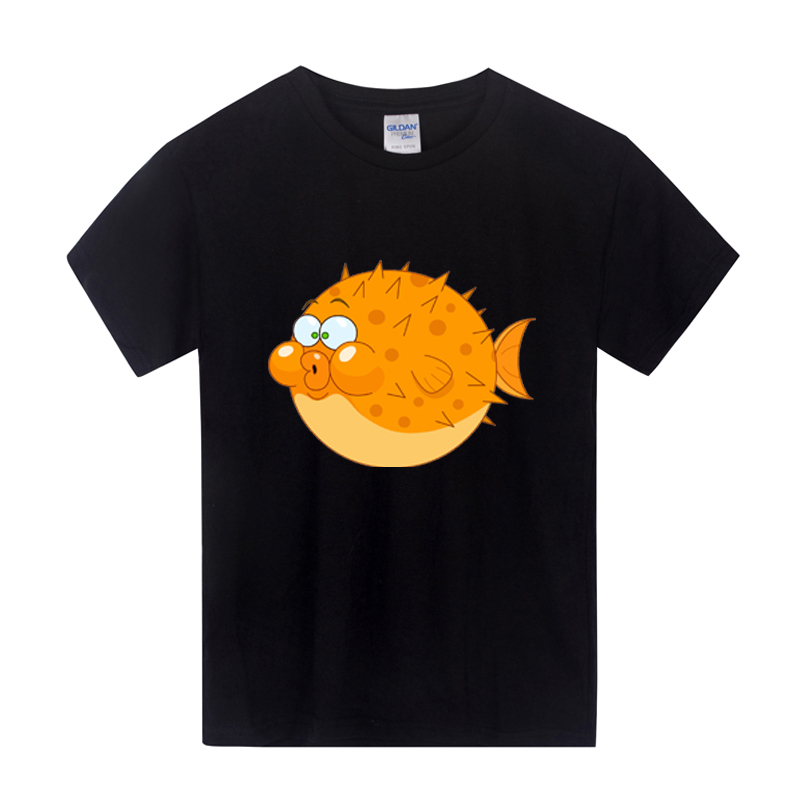 Pufferfish Animal Children's Clothing Solid Color T-Shirt for Girls and Boys, Pure Cotton Short-Sleeve Student Class Uniform, Spring and Summer Parent-Child Outfit