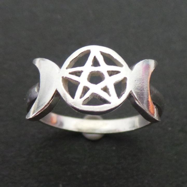 Triple's Malaysian hand as a minimalist goddess Moon stars design hollowed-out 925 pure silver ring