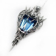 Имя ожерелье 英国代购topaz◇手作梦幻哥特精灵蓝色托帕石镶嵌纯银金属丝项链