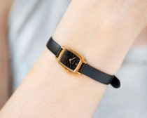 Overseas Black◇vintage 1990s rectangular dial rectangular leather ladies gold mechanical watch