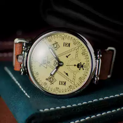 Ukraine Retro◇Antique Retro Soviet Masonic Machinery Brown Leather Watch Men's Watch